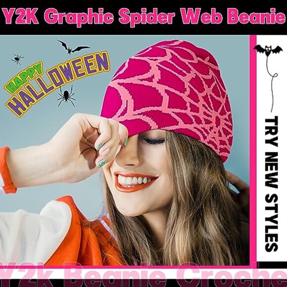 Y2K Spider Web Beanies Gothic Knitted Hat Unisex Streetwear Winter Warm main image 6